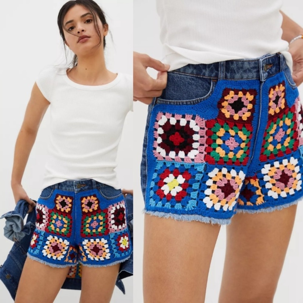 FARM Rio Colorful Crochet Jean Shorts